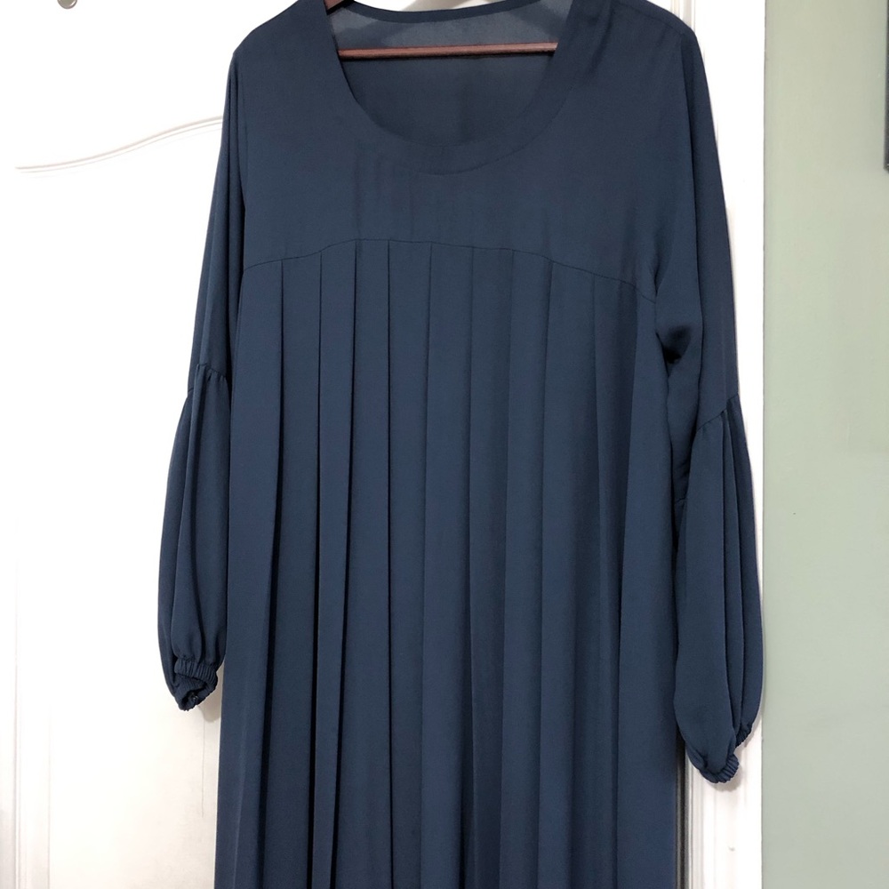 Elegant Blue Pleated Abaya/ Dress
